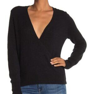 Madewell BNWT faux wrap front black cozy sweater